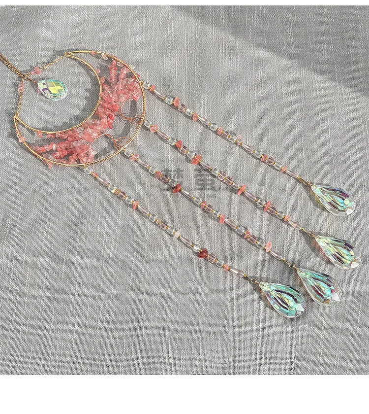 Natural Stone Crystal Moon Decorations Lucky Tree Sun Catcher Wind Chimes Pendant High-End Simple Handmade Wedding Birthday Gift display picture 4