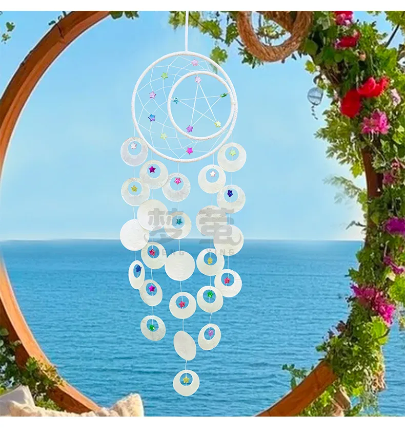 Handmade Shell Wind Chimes Bedroom Decoration Girl Room Hanging Decorations Dreamcatcher Bed Bell Simple Style Hoop Feather display picture 2