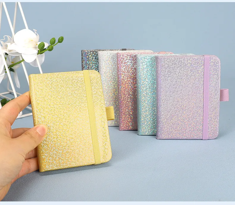 Personalized A5 Color Laser Notebook A7 Portable Checkbook Belt Memo Book Business Style Imitation Leather Linen Paper display picture 2