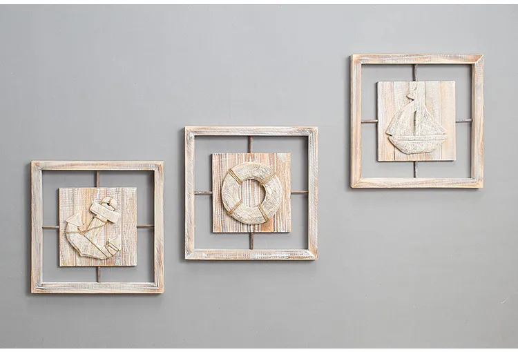 Mid-Century Style Decorative Relief Painting Wall Art Ocean Style Living Room Bar Creative Four Border Wooden Craft Pine Material display picture 2