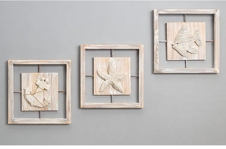 Mid-Century Style Decorative Relief Painting Wall Art Ocean Style Living Room Bar Creative Four Border Wooden Craft Pine Material display picture 3