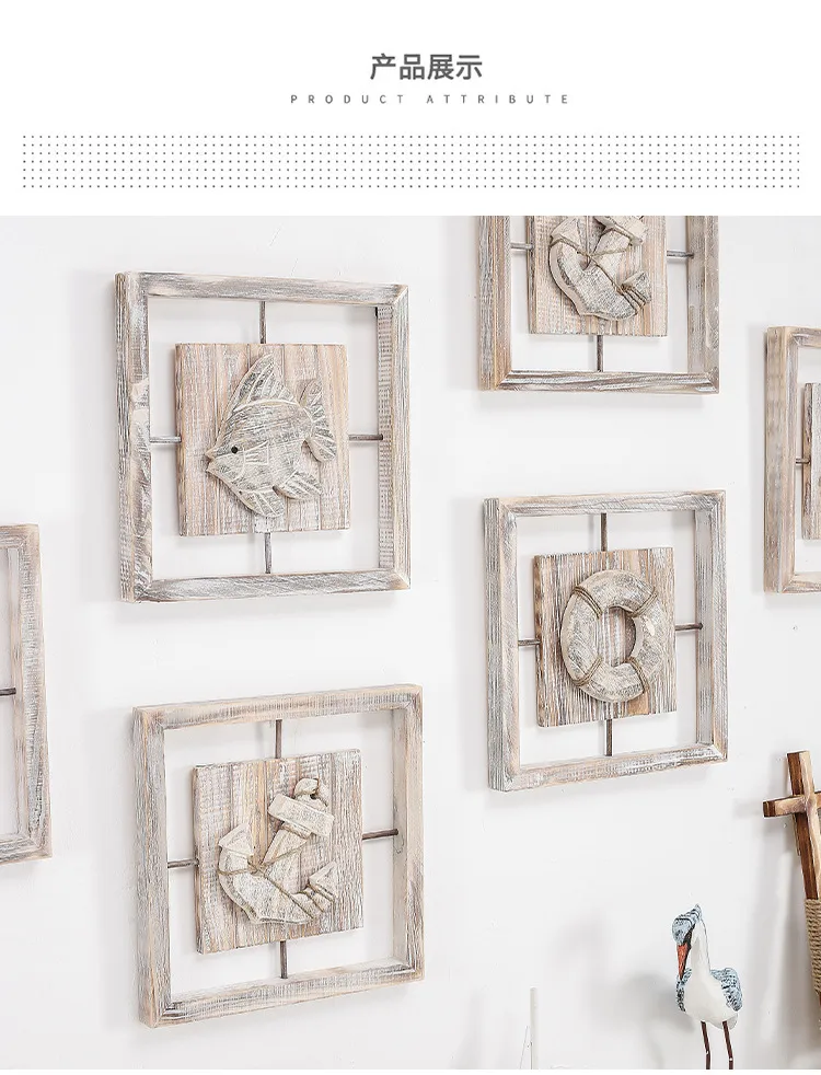 Mid-Century Style Decorative Relief Painting Wall Art Ocean Style Living Room Bar Creative Four Border Wooden Craft Pine Material display picture 5