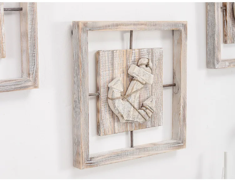 Mid-Century Style Decorative Relief Painting Wall Art Ocean Style Living Room Bar Creative Four Border Wooden Craft Pine Material display picture 6