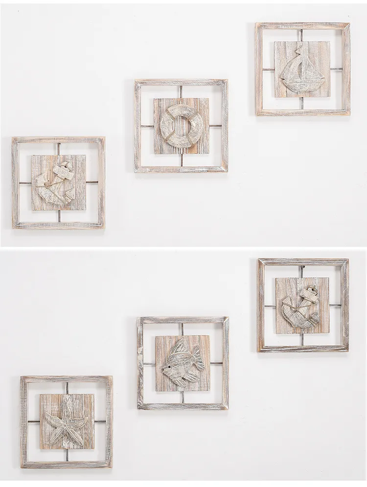 Mid-Century Style Decorative Relief Painting Wall Art Ocean Style Living Room Bar Creative Four Border Wooden Craft Pine Material display picture 7