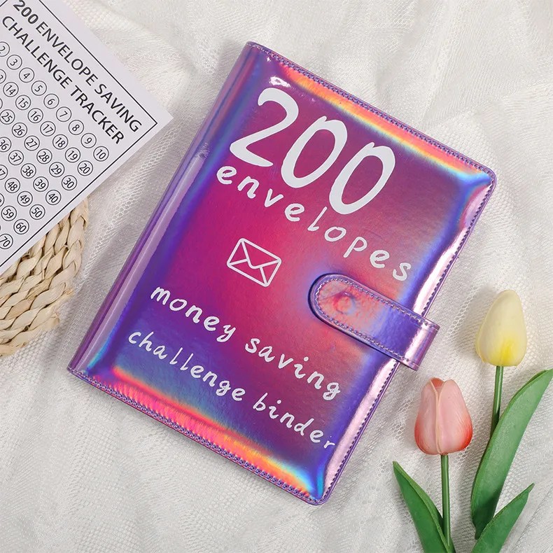 100 Envelopes Challenge Loose-Leaf Notebook 200 Days Saving Money Cash Envelope Saving Challenge Book Leather Durable Paper display picture 6