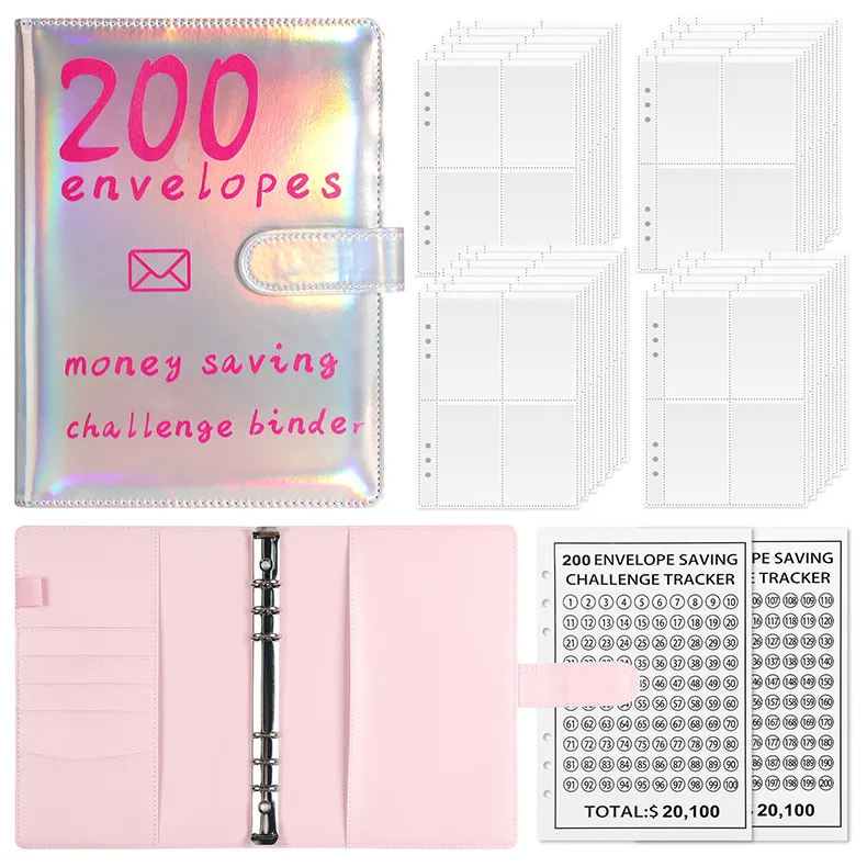 100 Envelopes Challenge Loose-Leaf Notebook 200 Days Saving Money Cash Envelope Saving Challenge Book Leather Durable Paper display picture 7