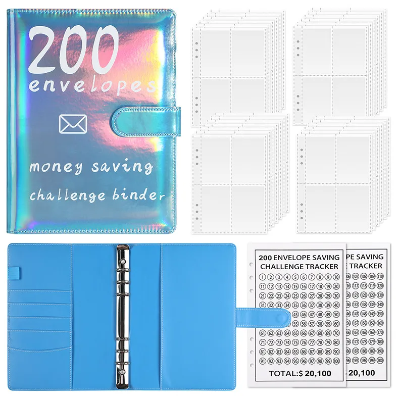100 Envelopes Challenge Loose-Leaf Notebook 200 Days Saving Money Cash Envelope Saving Challenge Book Leather Durable Paper display picture 13