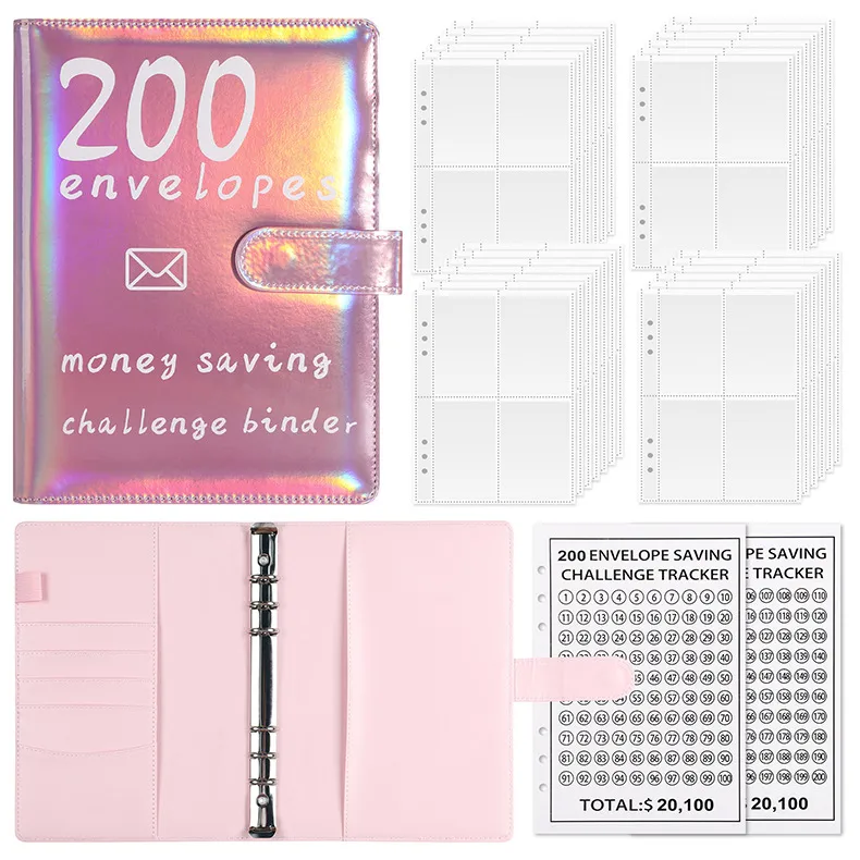 100 Envelopes Challenge Loose-Leaf Notebook 200 Days Saving Money Cash Envelope Saving Challenge Book Leather Durable Paper display picture 21