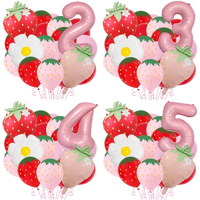 New Matte Strawberry Aluminum Foil Balloon Set Children's Birthday Party Fruit Themed Photography Props Scene Decoration display picture 1