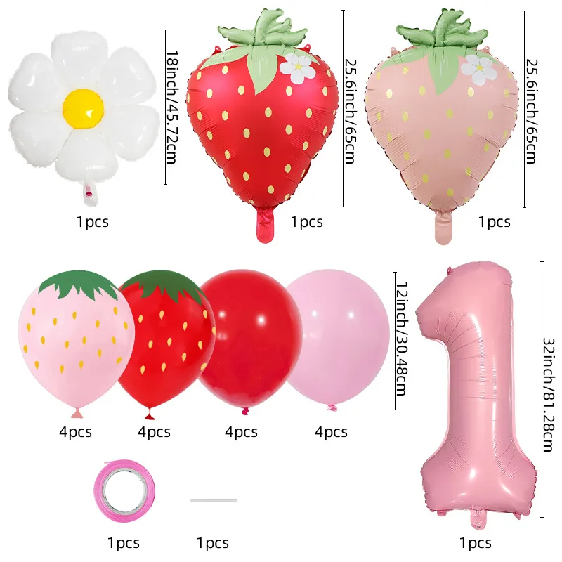 New Matte Strawberry Aluminum Foil Balloon Set Children's Birthday Party Fruit Themed Photography Props Scene Decoration display picture 2