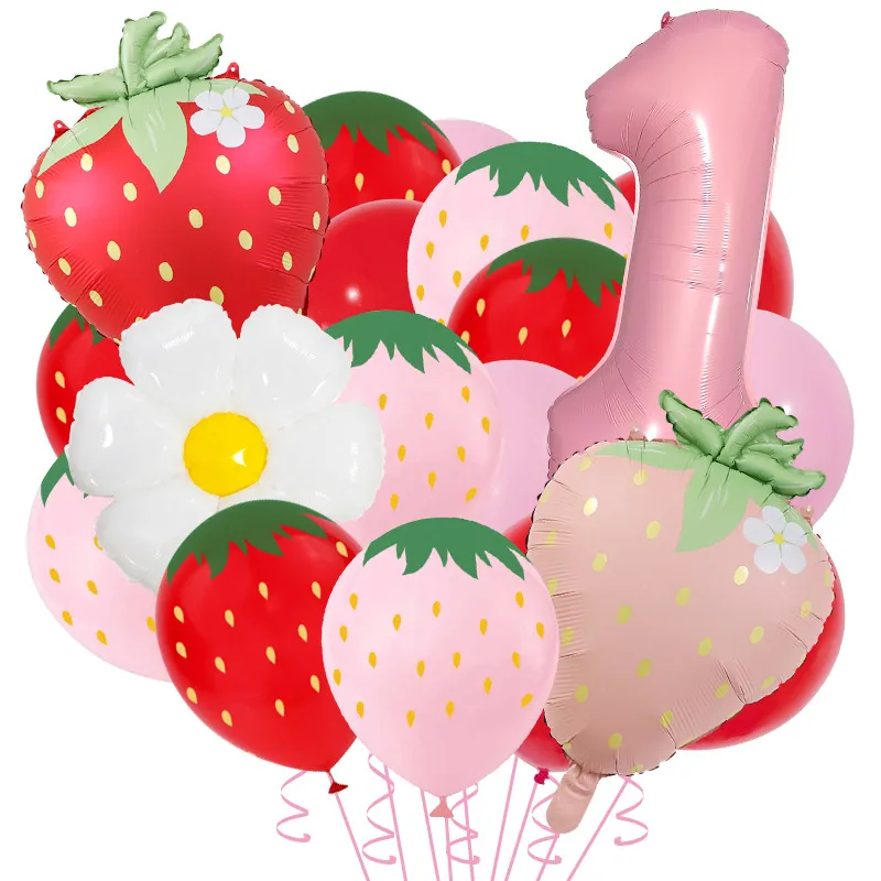 New Matte Strawberry Aluminum Foil Balloon Set Children's Birthday Party Fruit Themed Photography Props Scene Decoration display picture 5