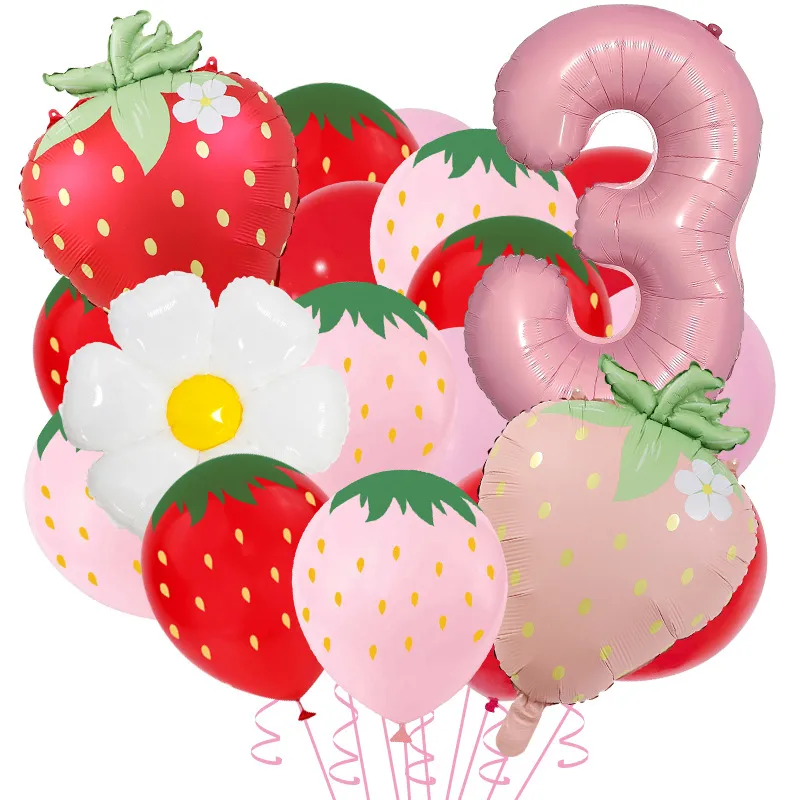 New Matte Strawberry Aluminum Foil Balloon Set Children's Birthday Party Fruit Themed Photography Props Scene Decoration display picture 6