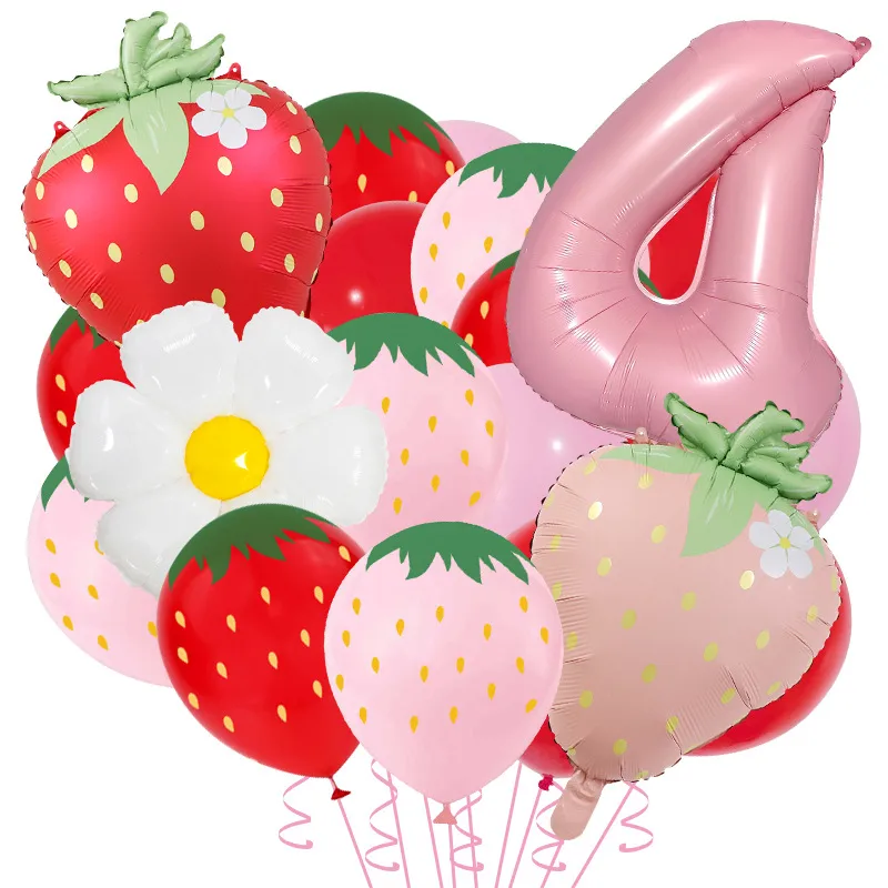 New Matte Strawberry Aluminum Foil Balloon Set Children's Birthday Party Fruit Themed Photography Props Scene Decoration display picture 7