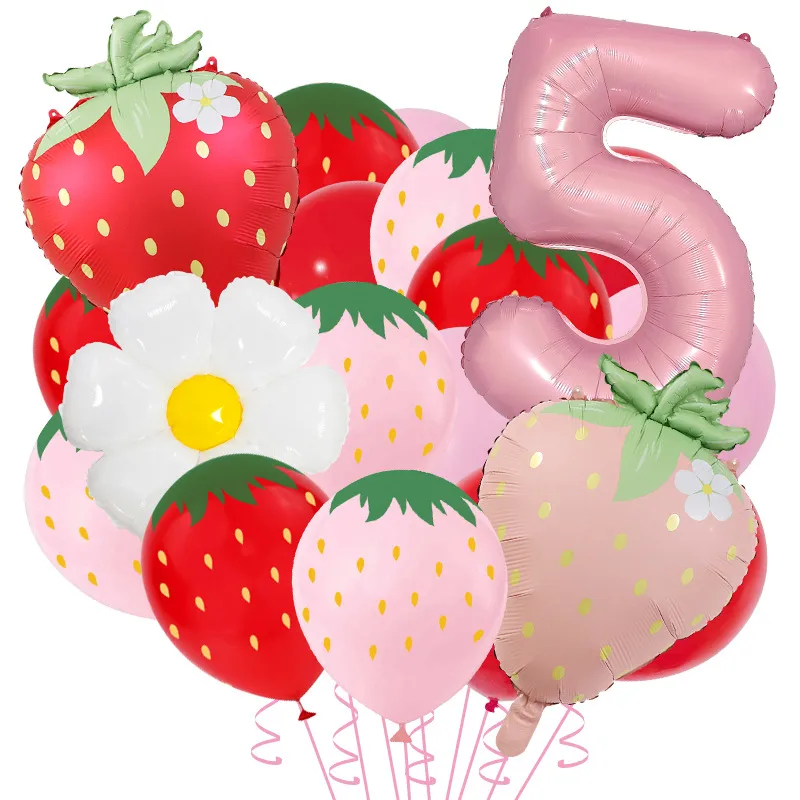 New Matte Strawberry Aluminum Foil Balloon Set Children's Birthday Party Fruit Themed Photography Props Scene Decoration display picture 8