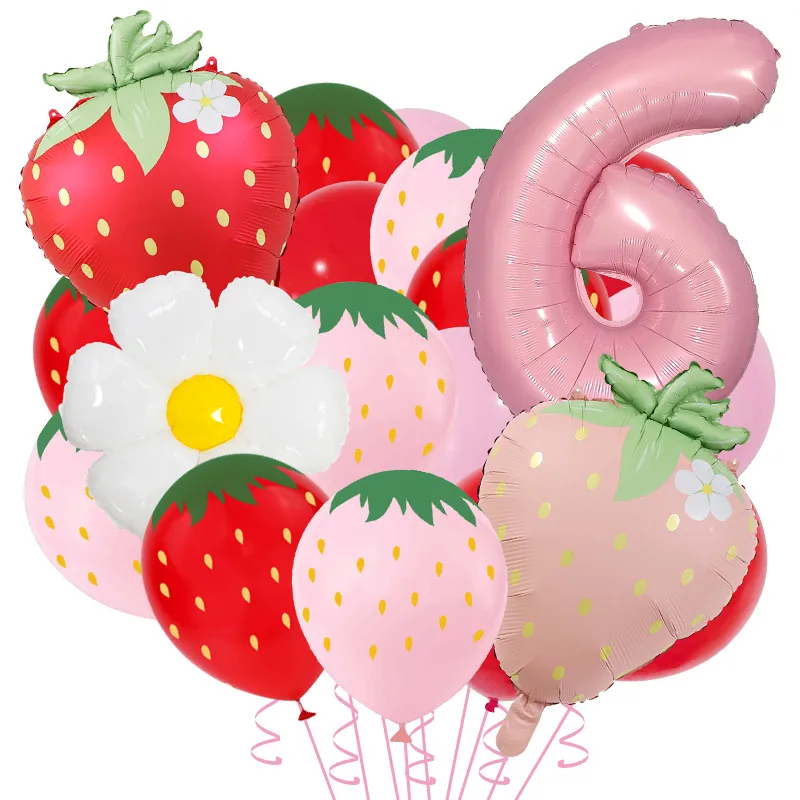 New Matte Strawberry Aluminum Foil Balloon Set Children's Birthday Party Fruit Themed Photography Props Scene Decoration display picture 9