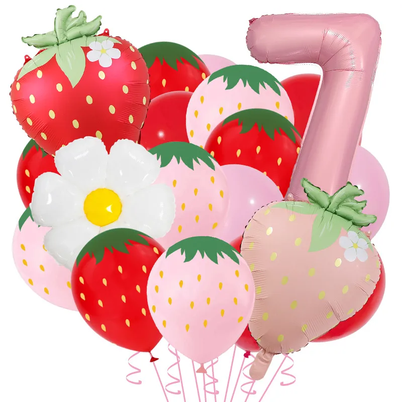 New Matte Strawberry Aluminum Foil Balloon Set Children's Birthday Party Fruit Themed Photography Props Scene Decoration display picture 10
