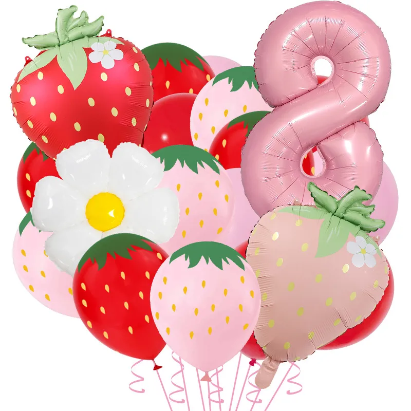 New Matte Strawberry Aluminum Foil Balloon Set Children's Birthday Party Fruit Themed Photography Props Scene Decoration display picture 11