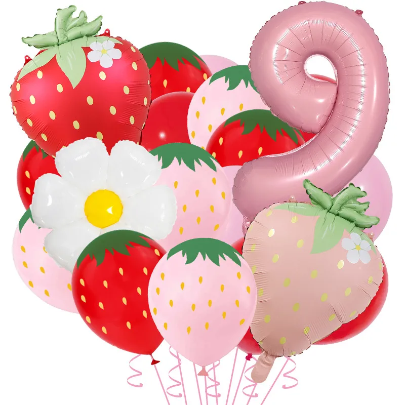 New Matte Strawberry Aluminum Foil Balloon Set Children's Birthday Party Fruit Themed Photography Props Scene Decoration display picture 12