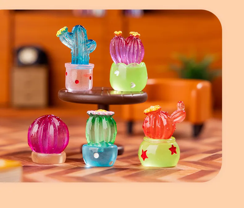 Glowing Cactus Landscape Micro Landscape Resin Crafts DIY Decoration Accessories Car Miniature Statue Simple Style display picture 2