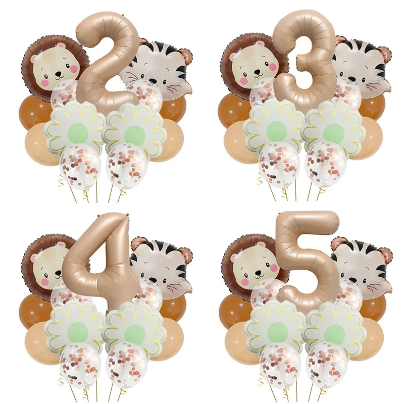 Retro Forest Tiger Lion Animal Balloon Set Caramel Digital Birthday Party Decoration Balloon Aluminum Foil Material display picture 1