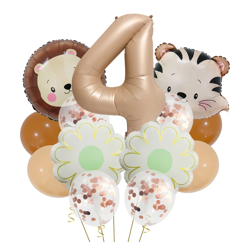Retro Forest Tiger Lion Animal Balloon Set Caramel Digital Birthday Party Decoration Balloon Aluminum Foil Material display picture 8