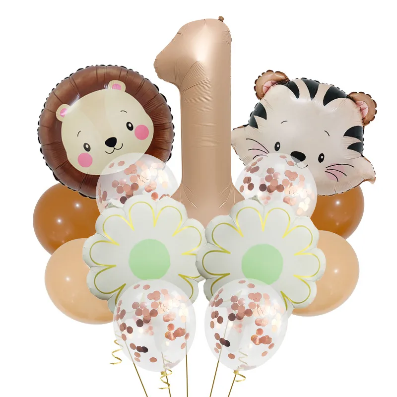 Retro Forest Tiger Lion Animal Balloon Set Caramel Digital Birthday Party Decoration Balloon Aluminum Foil Material display picture 5