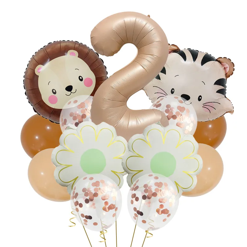 Retro Forest Tiger Lion Animal Balloon Set Caramel Digital Birthday Party Decoration Balloon Aluminum Foil Material display picture 6