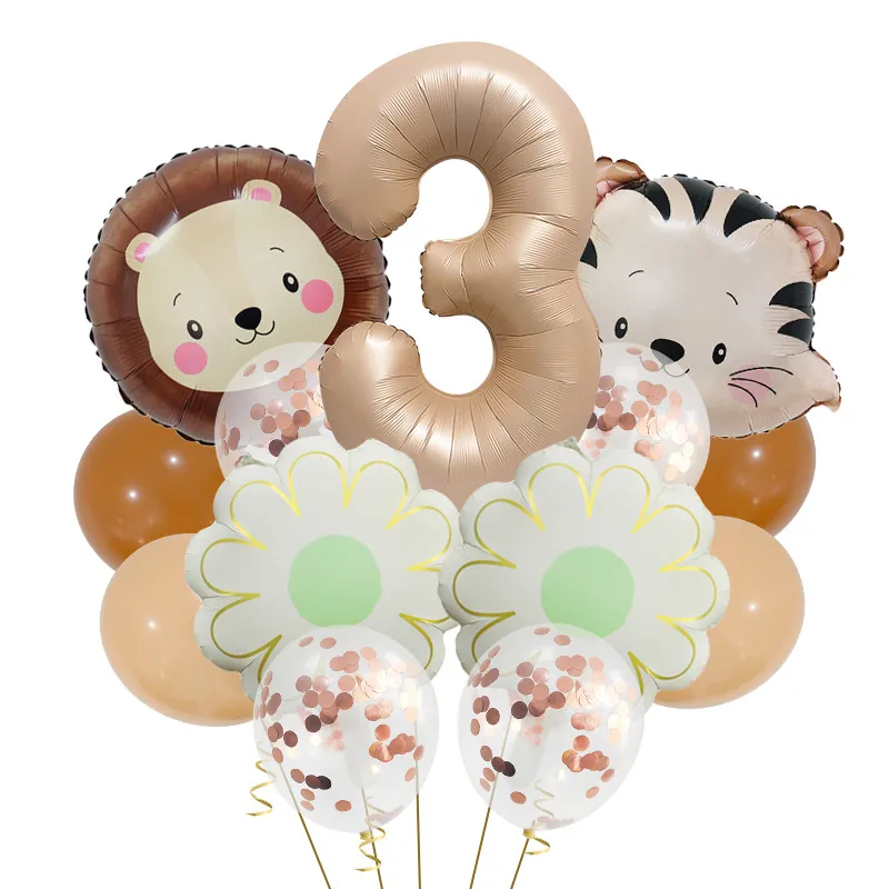Retro Forest Tiger Lion Animal Balloon Set Caramel Digital Birthday Party Decoration Balloon Aluminum Foil Material display picture 7
