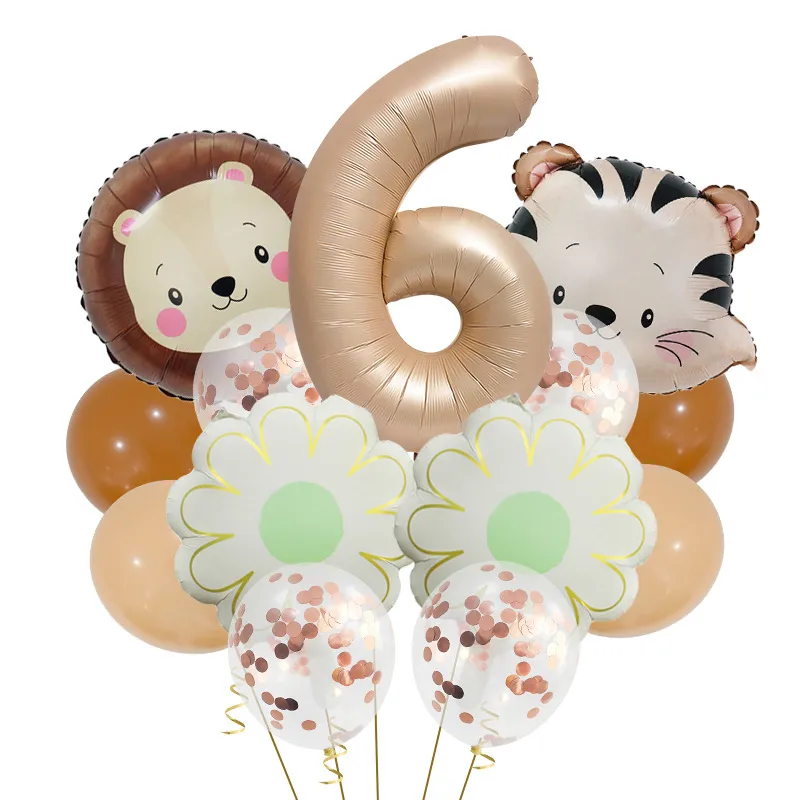 Retro Forest Tiger Lion Animal Balloon Set Caramel Digital Birthday Party Decoration Balloon Aluminum Foil Material display picture 10