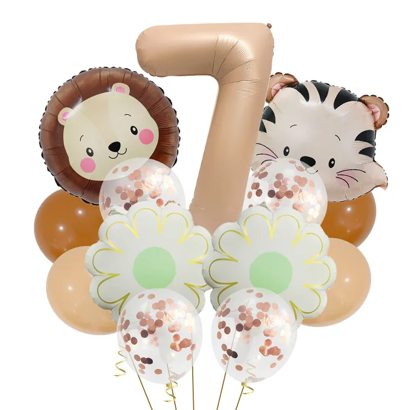 Retro Forest Tiger Lion Animal Balloon Set Caramel Digital Birthday Party Decoration Balloon Aluminum Foil Material display picture 11