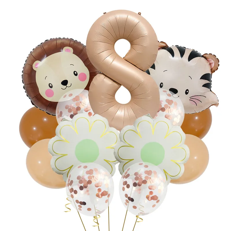 Retro Forest Tiger Lion Animal Balloon Set Caramel Digital Birthday Party Decoration Balloon Aluminum Foil Material display picture 12
