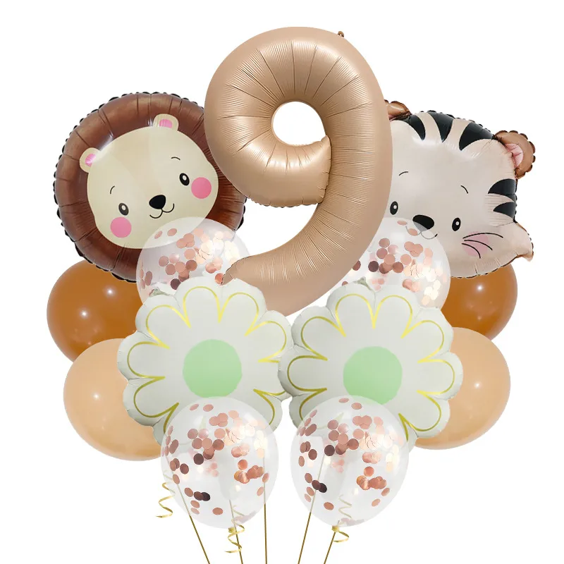 Retro Forest Tiger Lion Animal Balloon Set Caramel Digital Birthday Party Decoration Balloon Aluminum Foil Material display picture 13