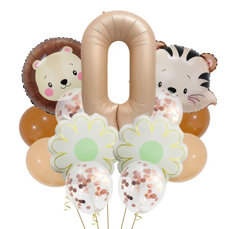 Retro Forest Tiger Lion Animal Balloon Set Caramel Digital Birthday Party Decoration Balloon Aluminum Foil Material display picture 14