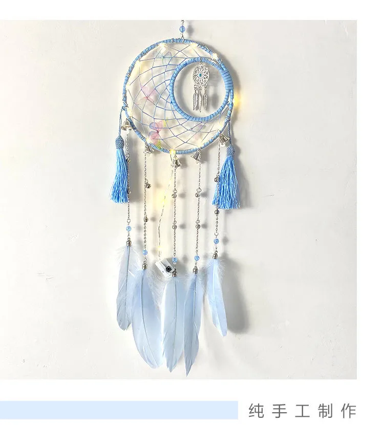 Handmade Colored Copper Wire Dreamcatcher Hanging Decorations High Quality Feather Dreamcatcher Wind Chimes Iron Hoop Holiday Decoration display picture 3