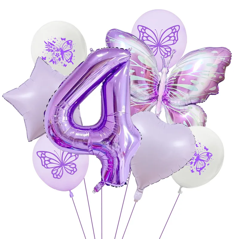 New Purple Butterfly Foil Balloon Decoration Matte Heart-Shaped Stars One Year Old Birthday Printing Butterfly Rubber Balloons display picture 8