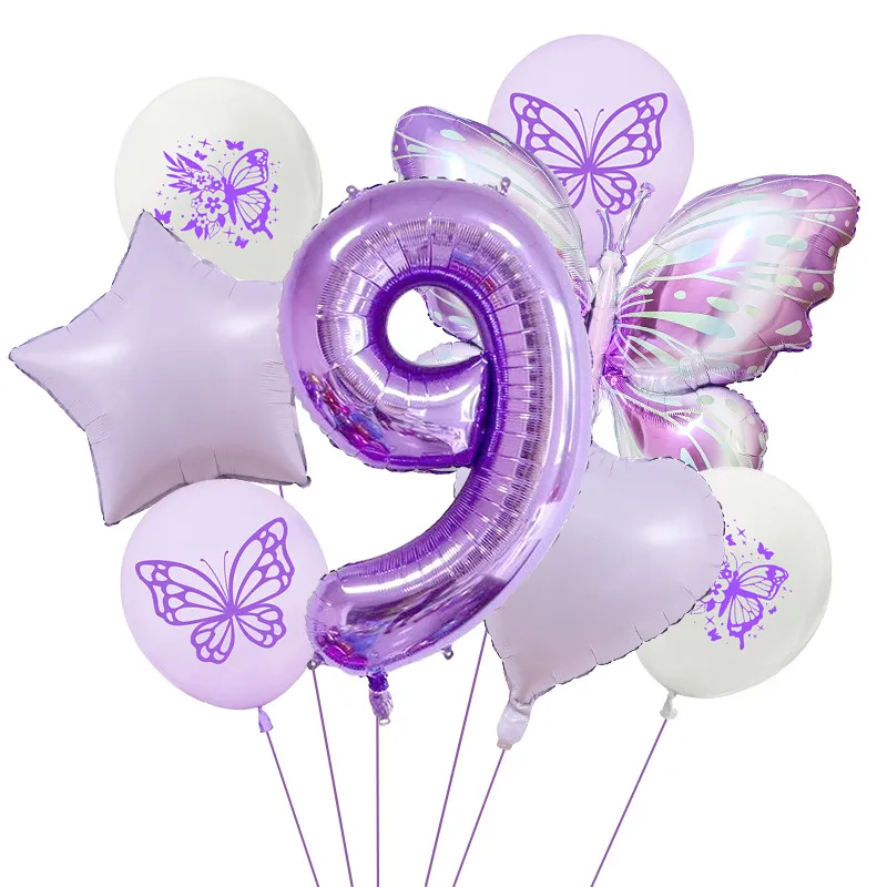 New Purple Butterfly Foil Balloon Decoration Matte Heart-Shaped Stars One Year Old Birthday Printing Butterfly Rubber Balloons display picture 13