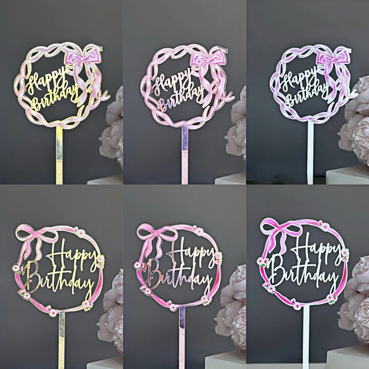 Acrylic Bow Birthday Cake Decoration UV Color Printing Party Supplies Holiday Decoration Plastic Material display picture 1
