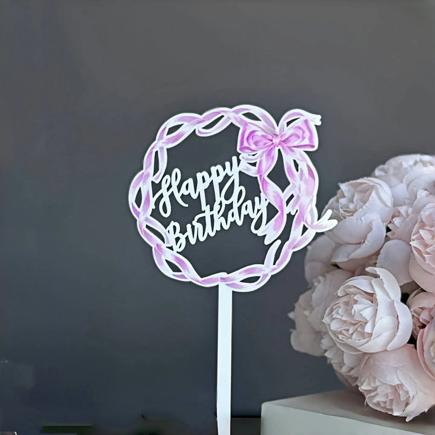 Acrylic Bow Birthday Cake Decoration UV Color Printing Party Supplies Holiday Decoration Plastic Material display picture 4