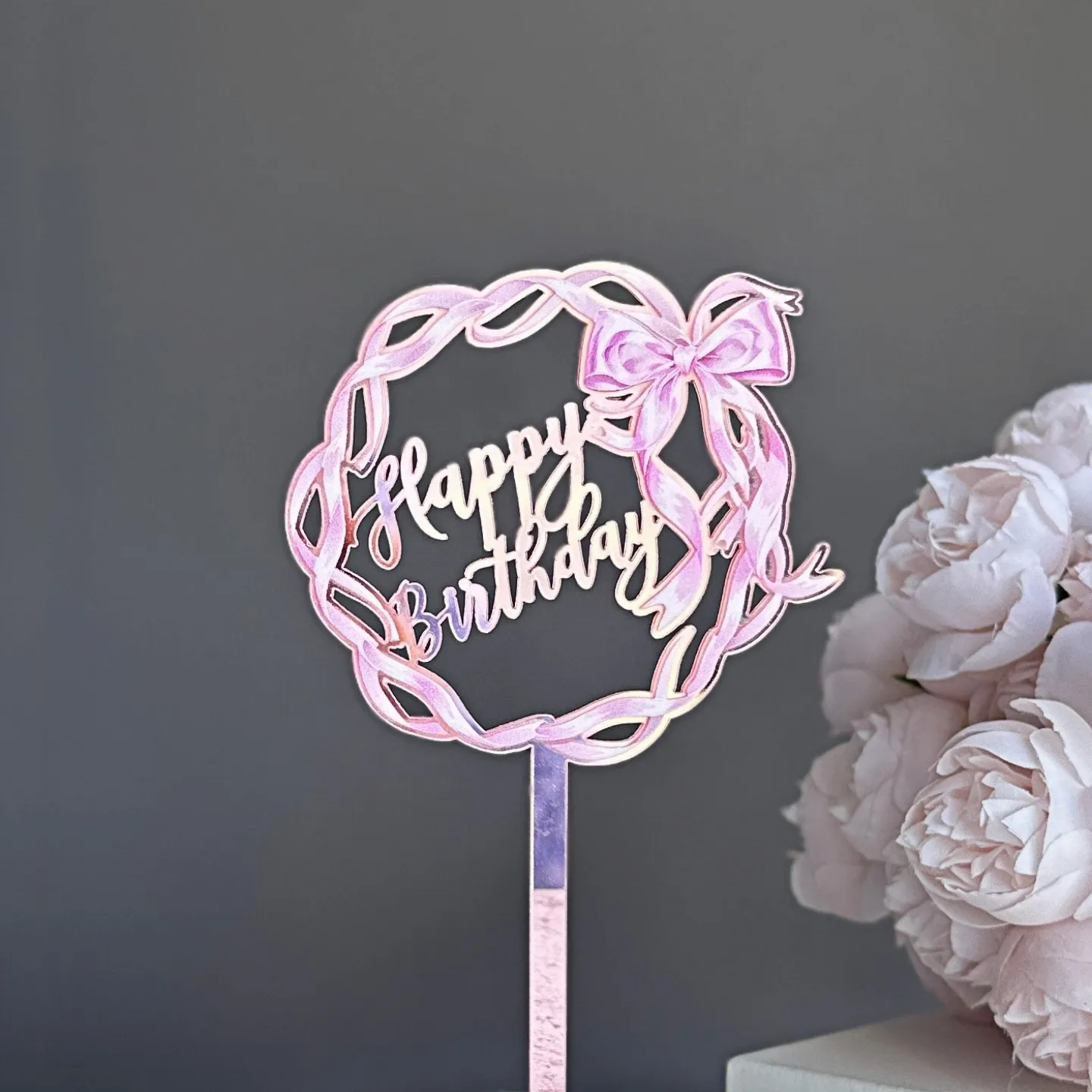 Acrylic Bow Birthday Cake Decoration UV Color Printing Party Supplies Holiday Decoration Plastic Material display picture 3