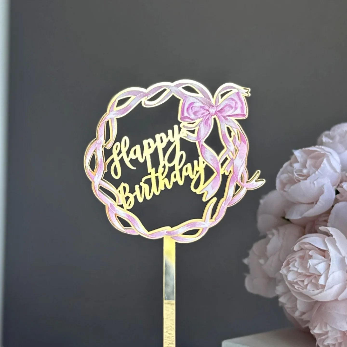 Acrylic Bow Birthday Cake Decoration UV Color Printing Party Supplies Holiday Decoration Plastic Material display picture 2