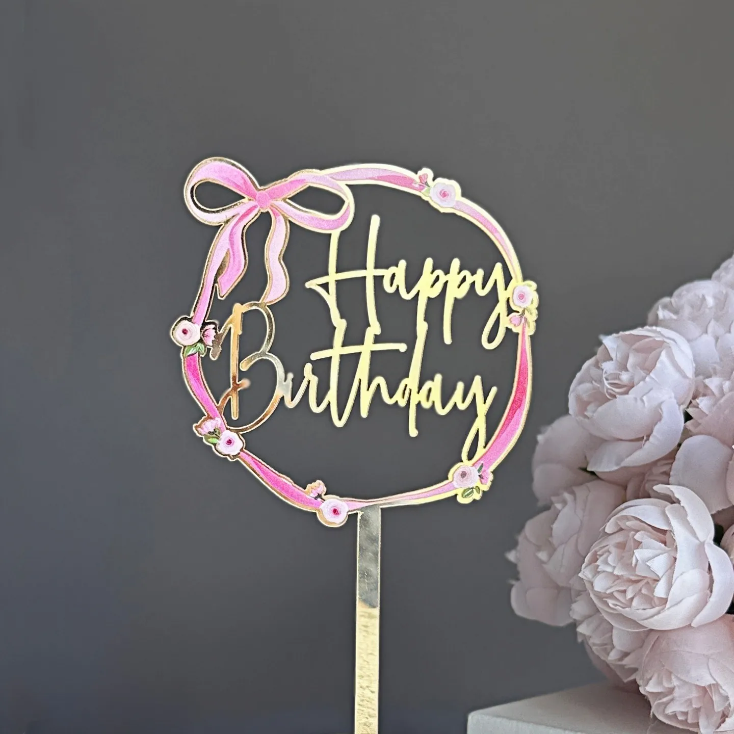 Acrylic Bow Birthday Cake Decoration UV Color Printing Party Supplies Holiday Decoration Plastic Material display picture 5