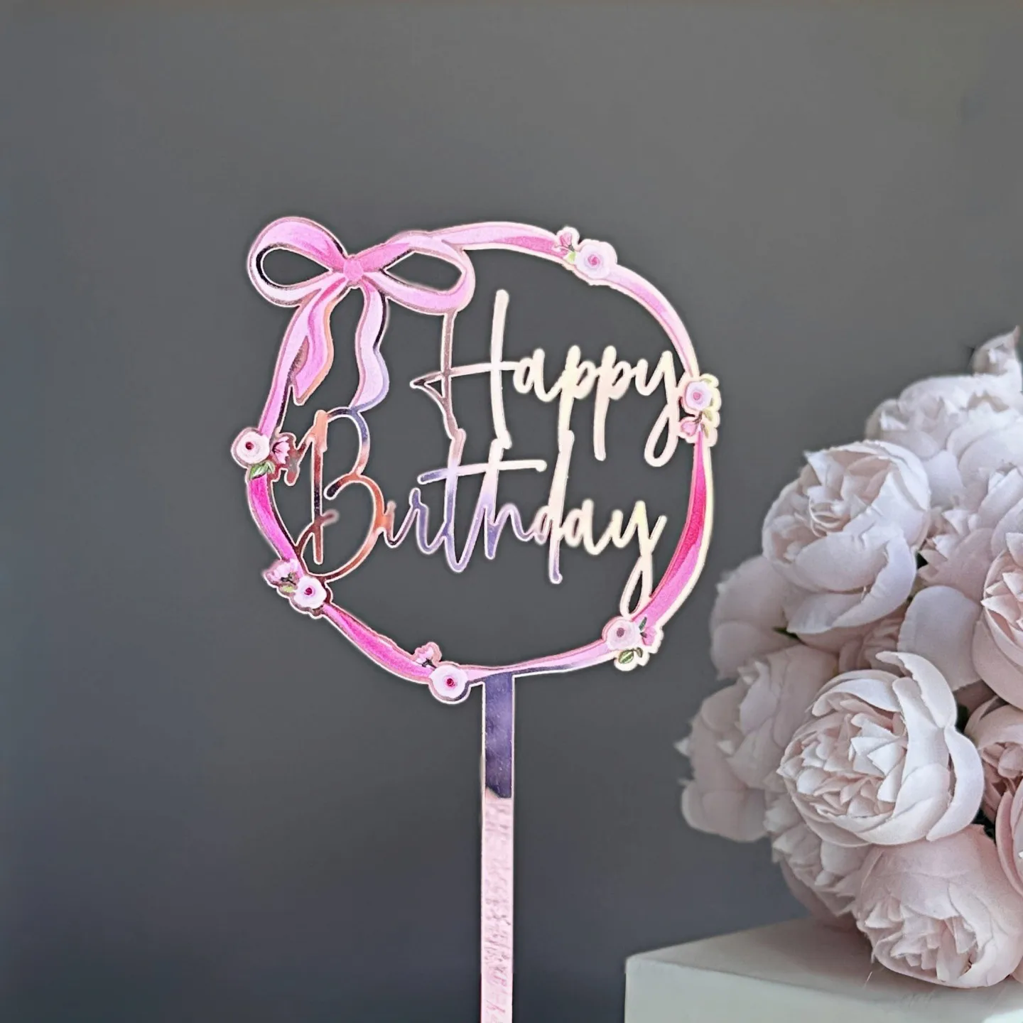 Acrylic Bow Birthday Cake Decoration UV Color Printing Party Supplies Holiday Decoration Plastic Material display picture 6