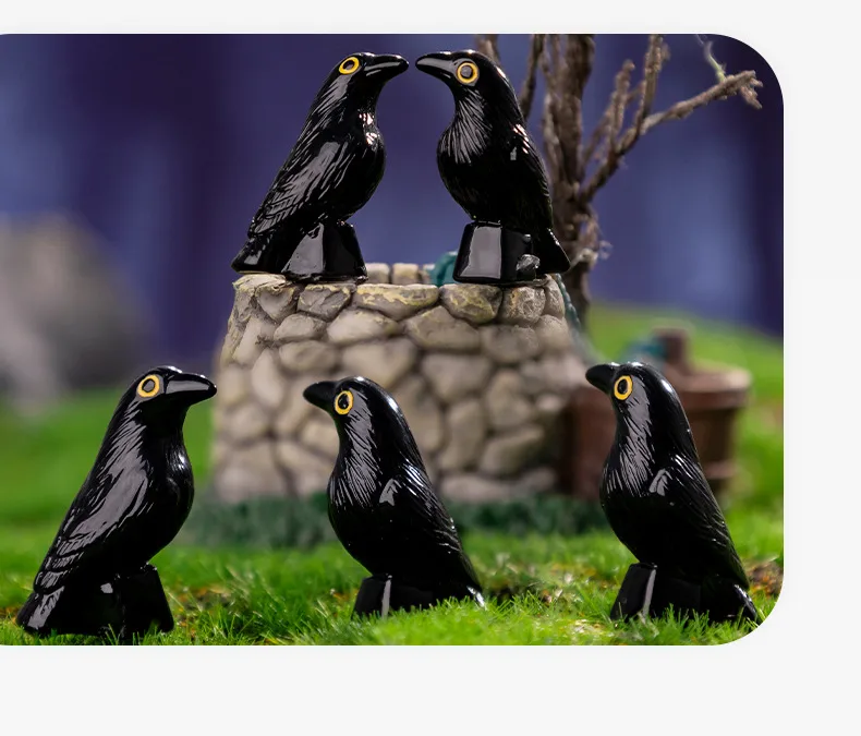 Halloween Black Head Tilt Crow Resin Decorations DIY Cute Small Animal Handmade Particles Figurine Cartoon Style display picture 2