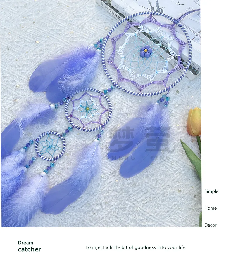 Original Fantasy Dwarf Dopamine Dreamcatcher Hand-Woven Wind Chimes Girl Heart Bedroom Decorations Hoop Feather Simple Style display picture 6