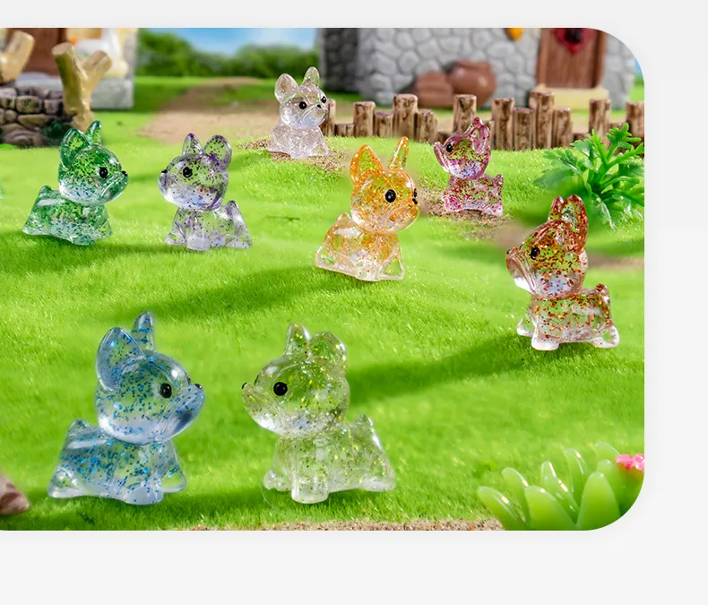 Miniature Cartoon Animal Resin DIY Crafts Sparkling Small French Bulldog Car Decorations Landscape Statue Hanging Ornament display picture 2