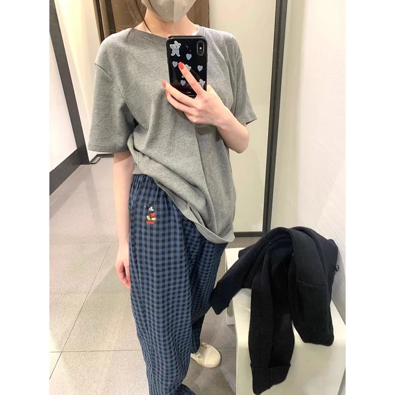 Fashion Style Women's Summer Pajamas Short-Sleeved Casual Plaid Pants Home Wear Two-Piece Set Breathable Comfortable Trueran Blend display picture 22