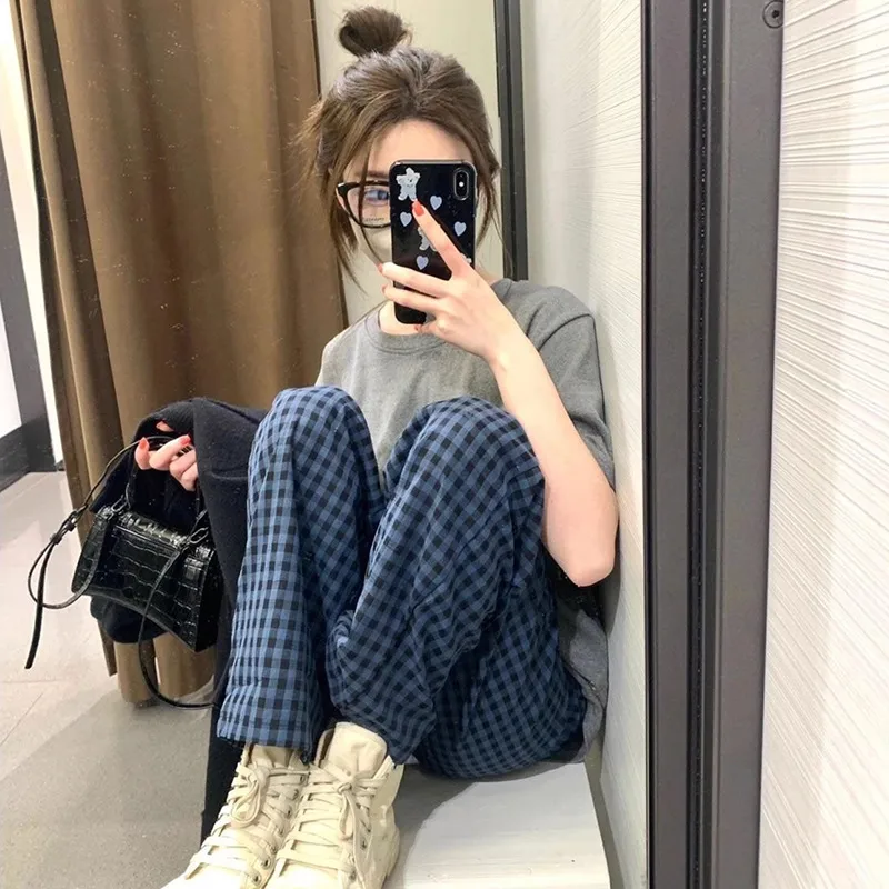 Fashion Style Women's Summer Pajamas Short-Sleeved Casual Plaid Pants Home Wear Two-Piece Set Breathable Comfortable Trueran Blend display picture 23