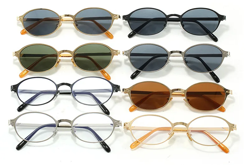 Vintage Metal Oval Sunglasses Women's UV Protection Fashion Petite Face Sunglasses Travel And Style Sunscreen Brown Gold display picture 5
