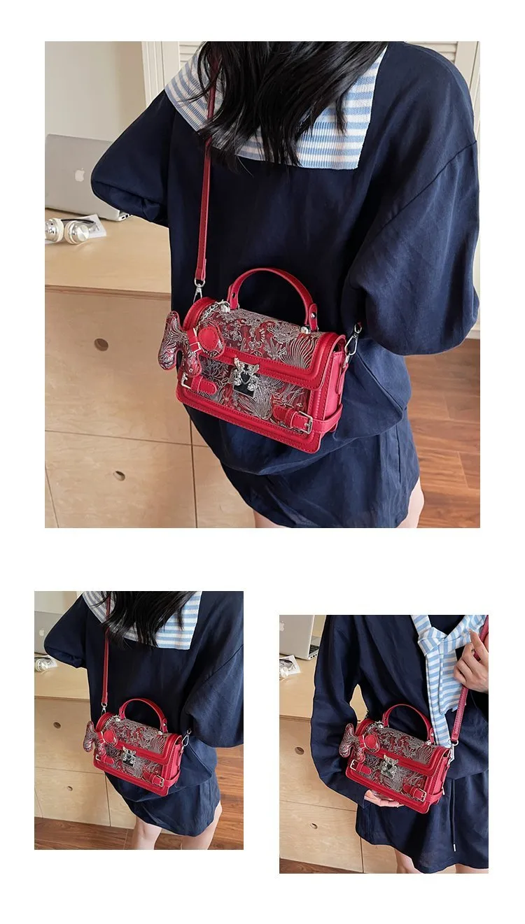 Elegant Twist Lock Shoulder Bag Fashion Casual Ladies Square Flower Pattern Artificial Leather Handbag Street Style Four Seasons Applicable display picture 17