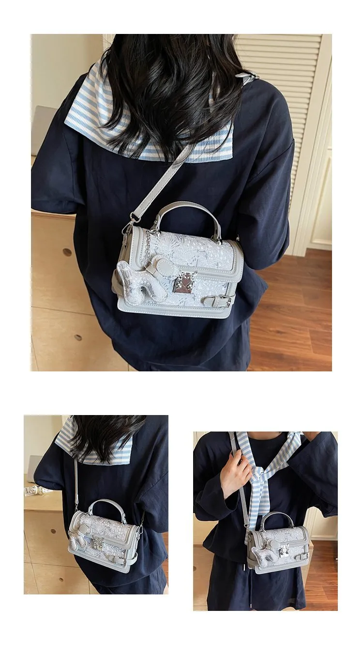 Elegant Twist Lock Shoulder Bag Fashion Casual Ladies Square Flower Pattern Artificial Leather Handbag Street Style Four Seasons Applicable display picture 5